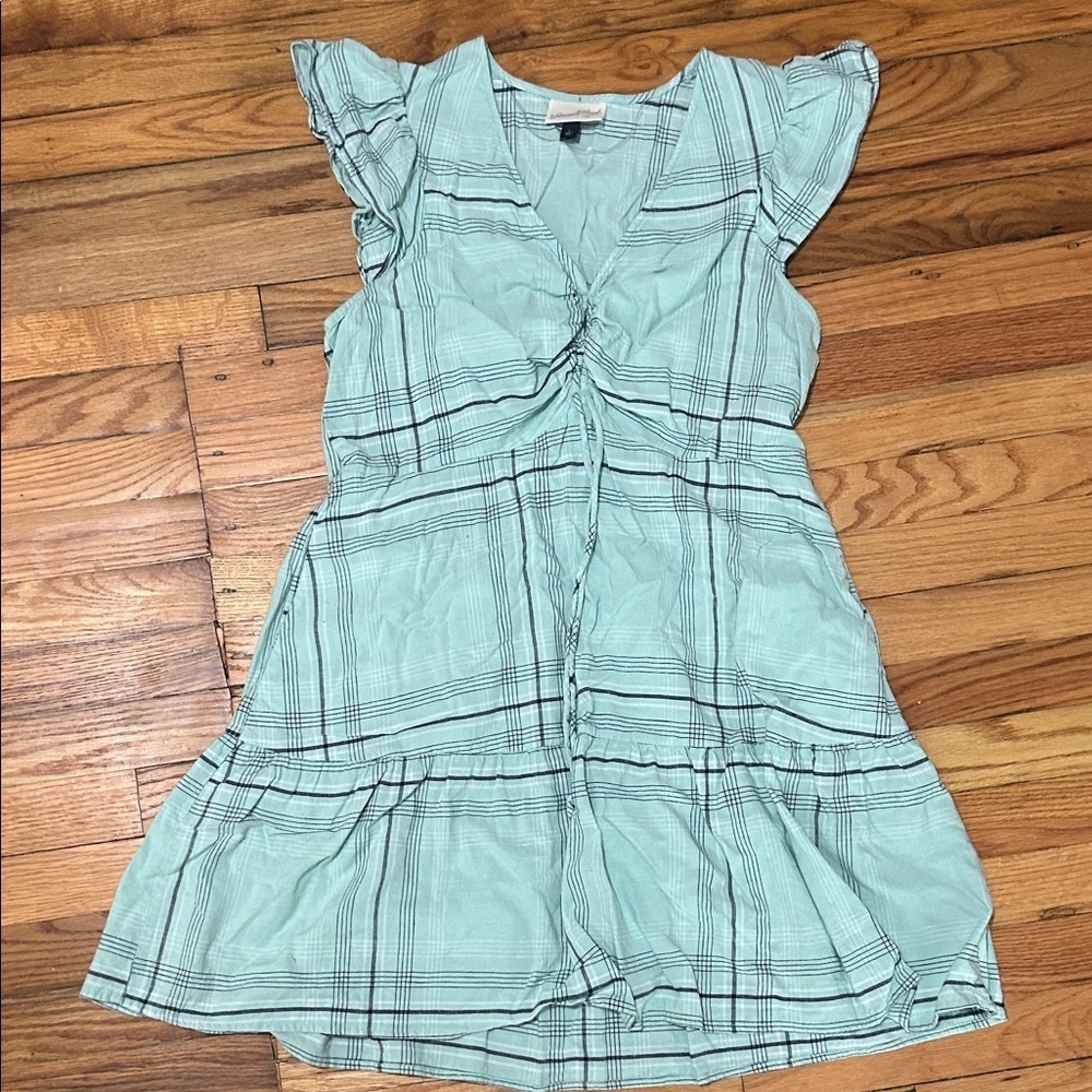 Universal Thread Mint Green Plaid Flutter Sleeve Dress